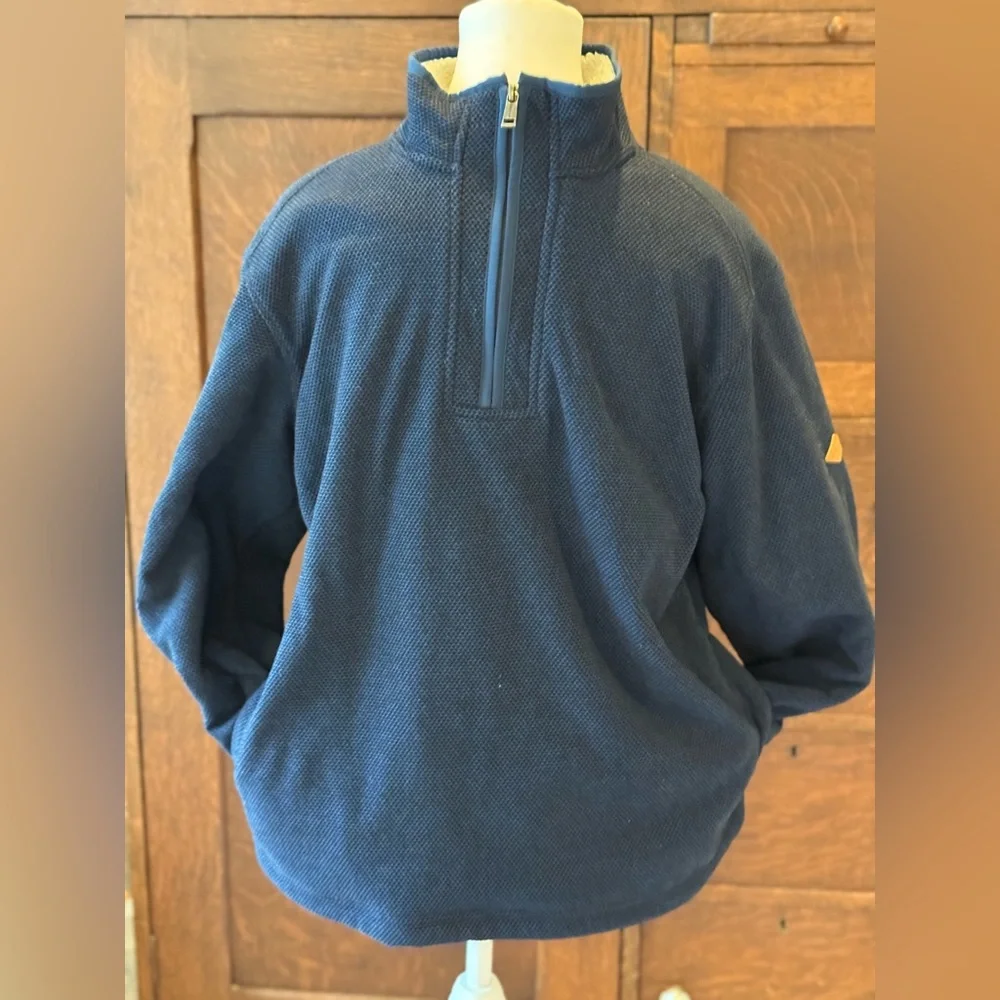 Orvis Men's Navy 1/4 zip sweater SZ M. Fleece lined. Excellent condition